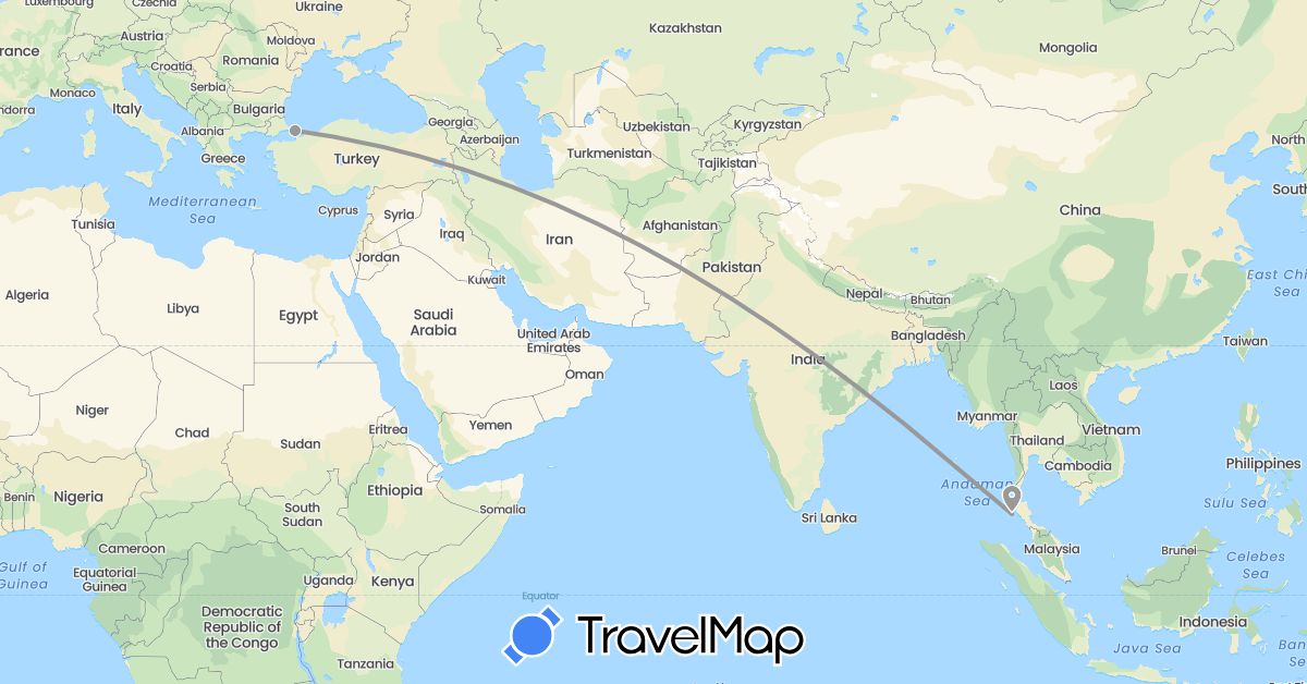 TravelMap itinerary: driving, plane in Thailand, Turkey (Asia)